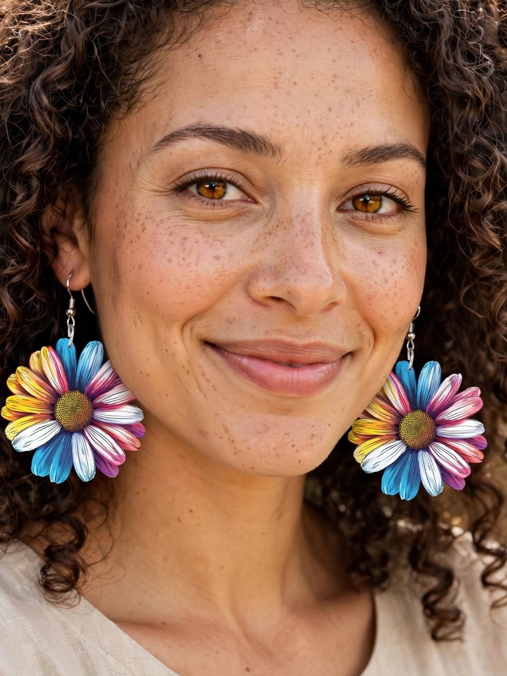 Colorful Daisy Drop Earrings — Multicolor Floral Statement